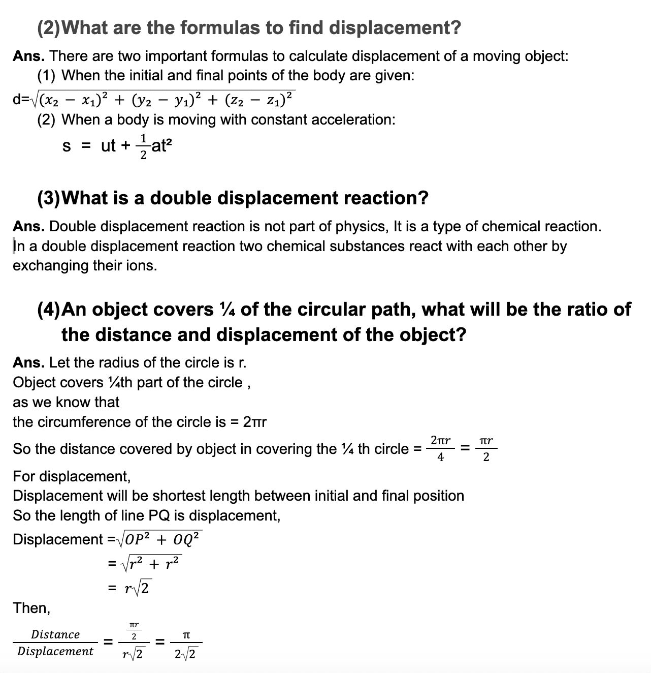 Displacement formula: Derivation and examples - ScienceQuery